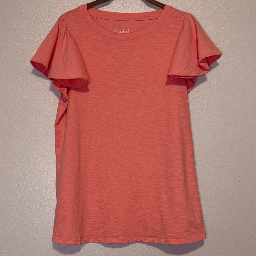 Isabel Coral Ruffle Sleeve Maternity Tee - Lightweight Short Sleeve Top